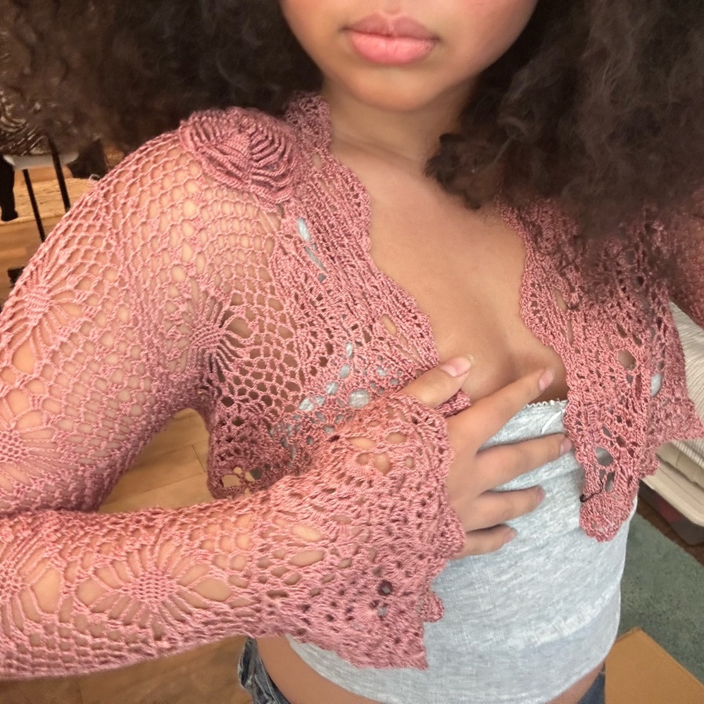Pink Crochet Cardigan With flower detail